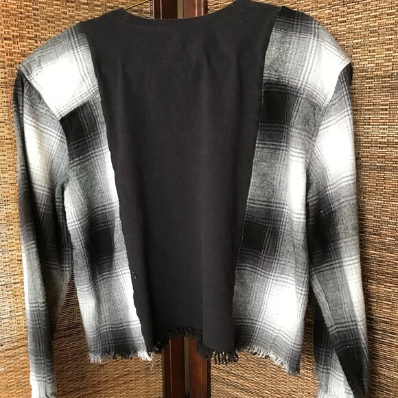 Upcycled Girls Unicorn Flannel Shirt: Reworked Graphic Tee Black White Size 8-12 - Picture 7 of 11